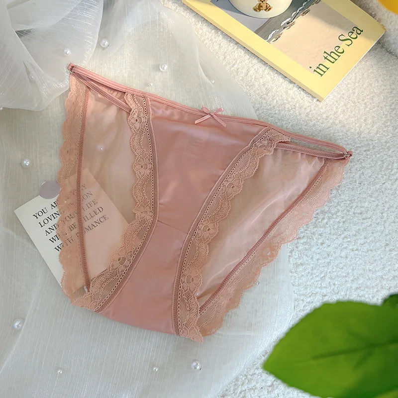 \Women Sexy Lace Mesh Transparent Satin Thin Adjustable Belts Underwear Cute Seamless Breathable Quick Drying Panties Breifs