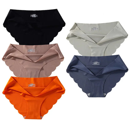 Seamless Silk Briefs Sexy Panties For Women Mid Waist Comfortable Girl Silk Panty Female Underpants Woman Lingerie  5 PCS/Set