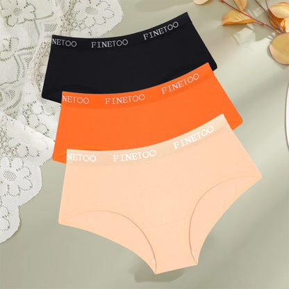 FINETOO 3Pcs Cotton Letter Belt Underwear Women's Panties Sexy Breathable Low Waist Briefs Female Stretch Comfortable Lingerie