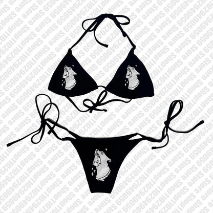 2000s  Woman Punk New Beach Swimwear Emo Girls Y2k Style Gothic Grunge Swimsuit  Bikini Y2K Bathing Suits Halter Strappy Lace Up