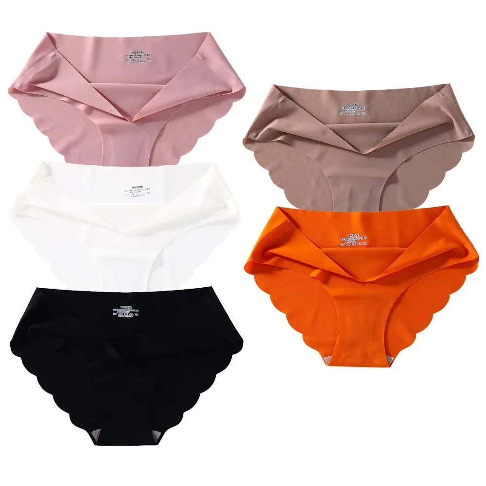 Seamless Silk Briefs Sexy Panties For Women Mid Waist Comfortable Girl Silk Panty Female Underpants Woman Lingerie  5 PCS/Set