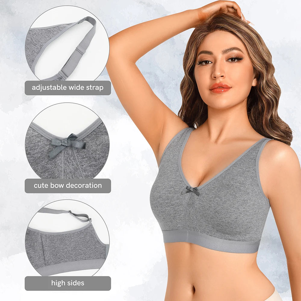 Sheroine Cotton Bra for Big Breast Women, Wirefree Comfort Full Coverage Soft Seamless Underwear Unlined Non-Padded Bras