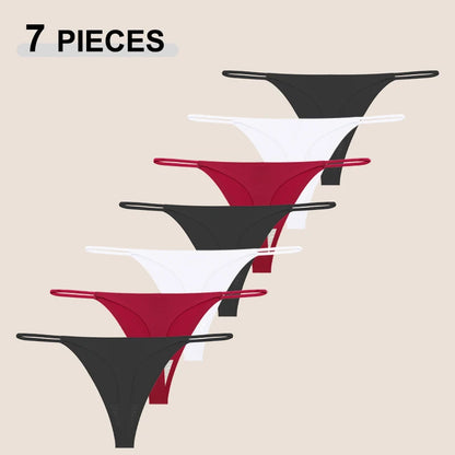 7Pcs/Set Traceless Ice Silk Thongs For Women Sexy Low Waist Elastic Underwear Summer Ultra-thin Female Cozy Breathable G-strings
