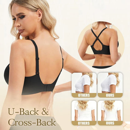 Jelly Wireless Bra Deep V Push Up Seamless T-Shirt Comfortable Plunge No Underwire Bras with Adjustable Straps Everyday Bras