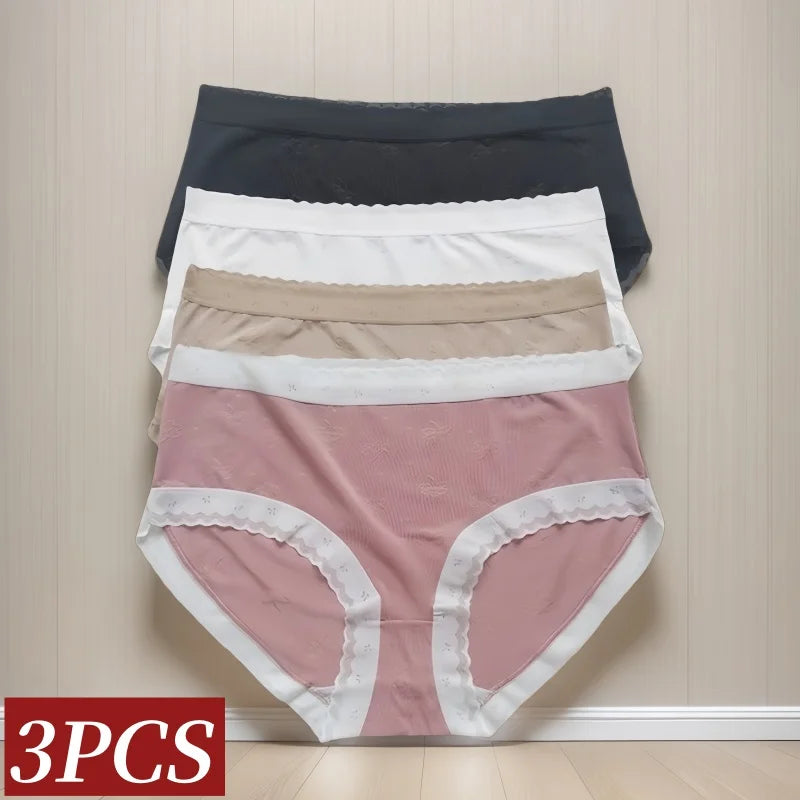 3Pcs/Set Low Rise Briefs Women Ice Silk Panties Breathable Seamless Underwear Solid Color Female Underpants Sexy Lingerie M-XL