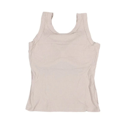 Women Solid Basic T-shirts Summer Vest Bra Tops With Pad Streetwear Y2K Elastic Rib-Knit Sleeveless Casual Tank Tops Female