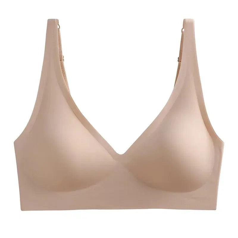 Soft Support Jelly Glue French Deep V Underwear Women's No Steel Ring Small Chest Gathered Comfortable Adjustment Seamless Bra