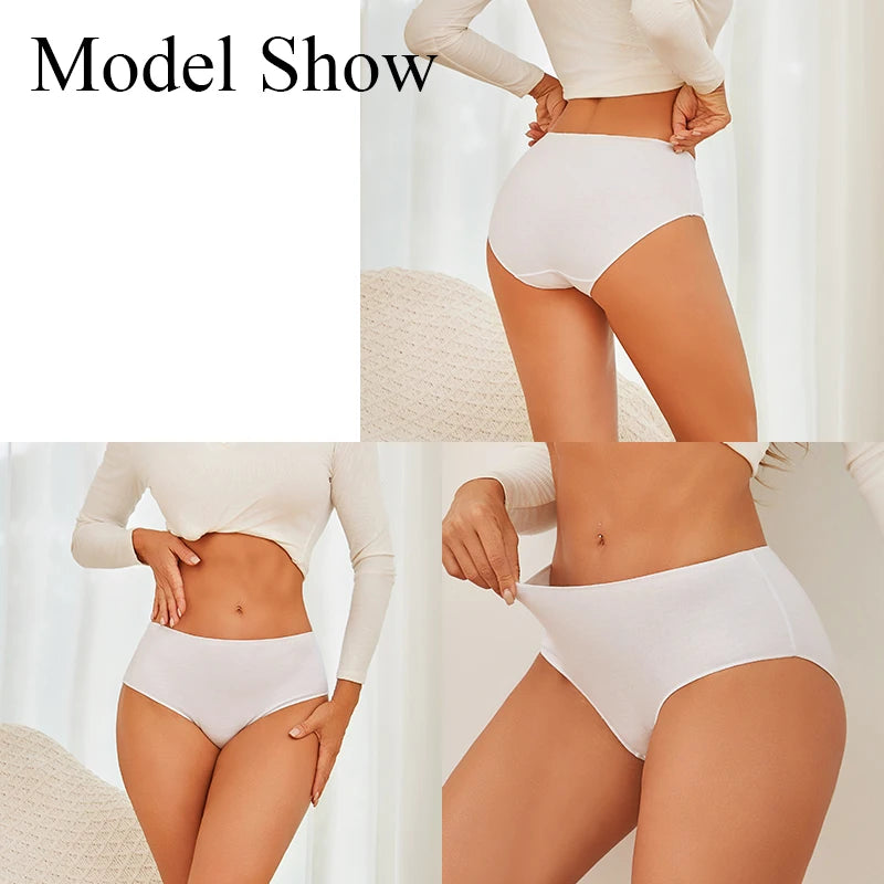 6Pcs/Set Cotton Panties Women High Waist Briefs Seamless Underwear Breathable Underpants Solid Color Panty S-2XL Intimates