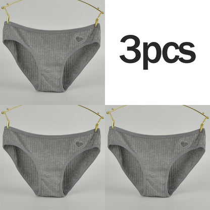 3PCs Teen Girls Cotton Underwear Low-Rise Heart Print Briefs Soft Breathable Everyday Panties Minimalist Design Lady Summer Wear