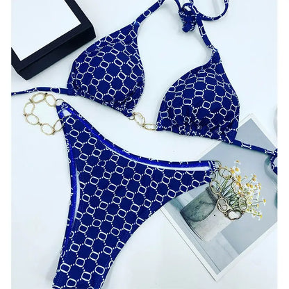 2025 Summer New Women's Outdoor Beach Swimsuit Sexy Hanging Neck Strap Split Bikini