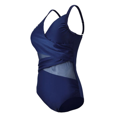 2025 New Sexy Plus Size One Piece Swimsuit Women Mesh Patchwork Bathing Suits Vintage Swimwear Summer Beach Wear Swim Suit M-4XL