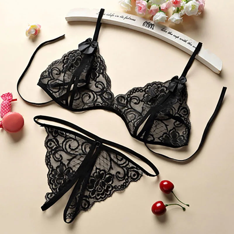 3pcs Sexy Lingerie Women Bra Panty Garters Set See Through Lace Underwear Erotic Lingerie Sets Sexy Women's Bra Porno Costumes