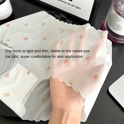 Cute Ice Silk Seamless Panties Summer Ultra-thin Briefs Strawberry Print Breathable Women Underpants Soft Lingerie Panties