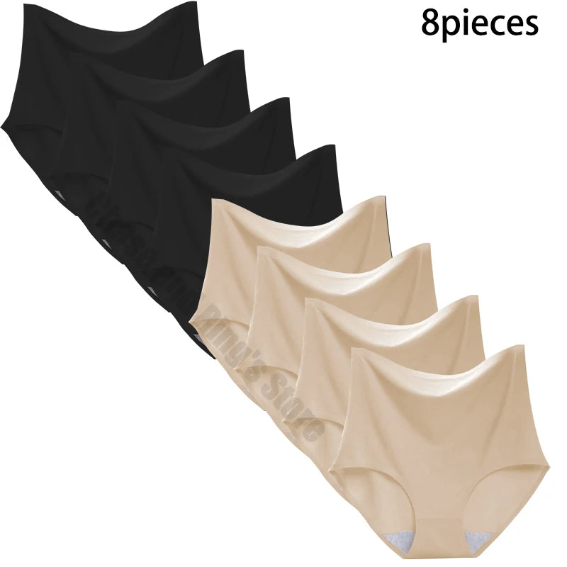 8 pieces Ice silk Women Underwear Slim Belly Tight fit Pants Seamless Triangular Briefs Soft Lingerie Elastic Panties Large Size