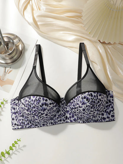 Plus Size Underwire Bra Leopard Print Full Coverage Wire Support Push Up Comfortable Lingerie for Big Women 1XL-4XL