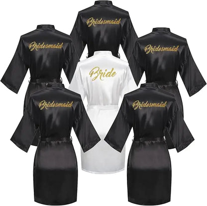 6 Pieces Bridal Shower Bathrobe Set for Bride and Bridesmaid Silky Robe Set Getting Ready Dressing Gown