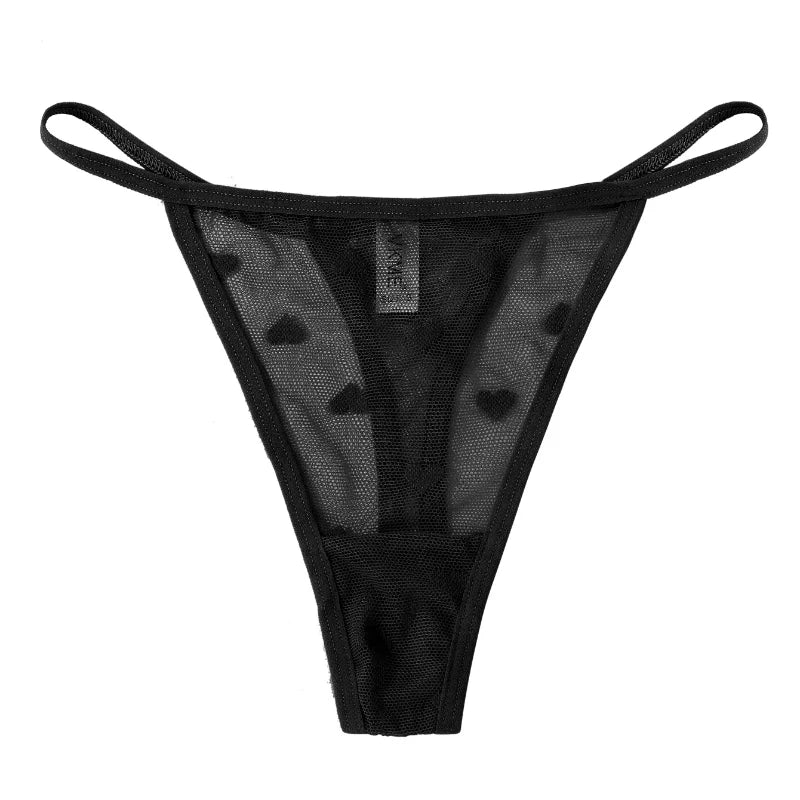 Sexy Lace Sheer Thong Panties Underwear Women'S Low Waist G-String T-Pants Lingerie Heart See Through Mesh Underpants