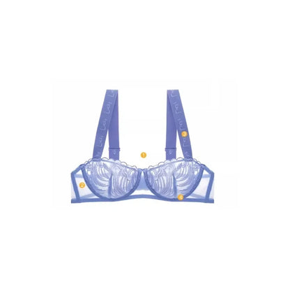 MOYISU French Lucky Blue Lace Bra & Panty Set - Sheer Half Cup Bralette, Ultra Thin Sexy Lingerie for Women, Romantic Underwear