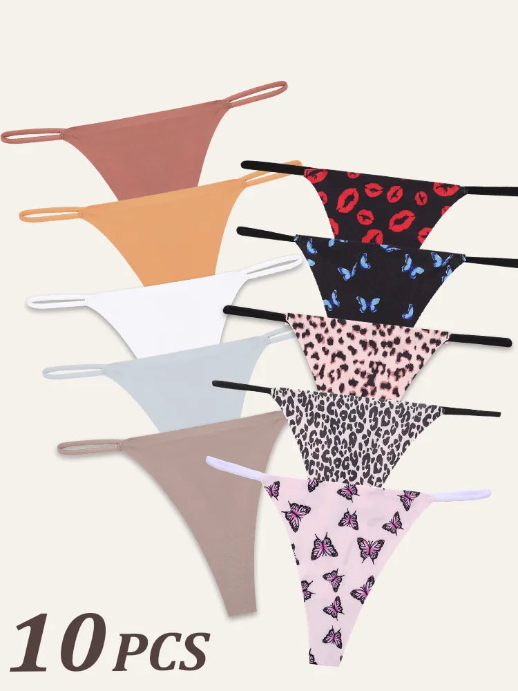 10Pcs Women Seamless Thongs Thin Strap Low Waist High Flexibility Panties Sexy Underwear Ladies Briefs T-back Comfortable Women