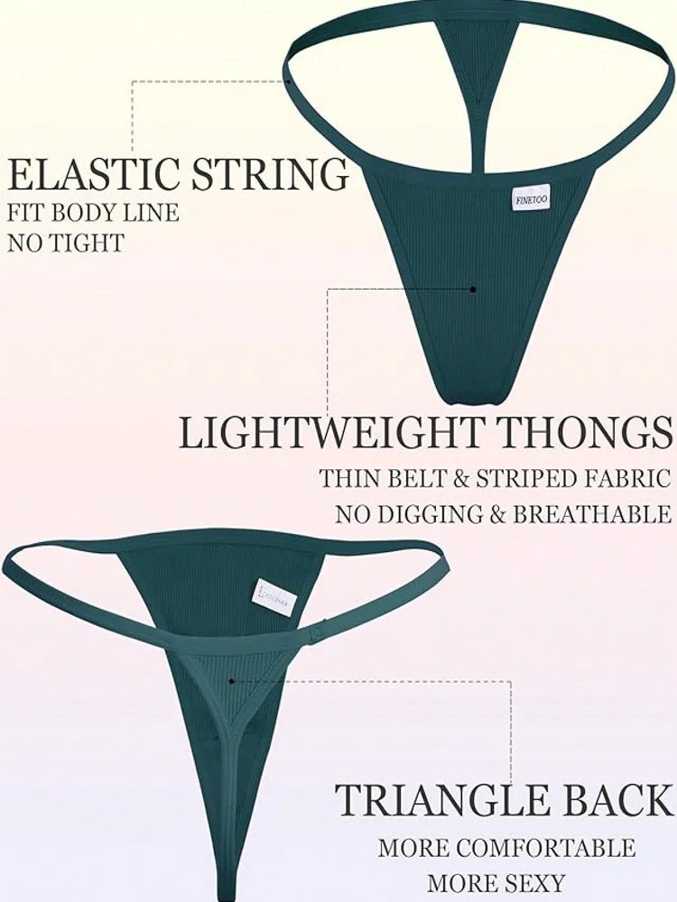 FINETOO 10PCS Cotton Thread Thongs Panties Sexy Solid Solid Low Rise T-Back Underpants Female Cozy Breathable Intimates Lingerie