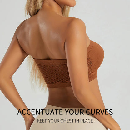 Women's Plus Size Strapless Bandeau Bra Seamless Bralettes Front Closure Padded Tube Top Push-Up Non-Slip No Show Bras