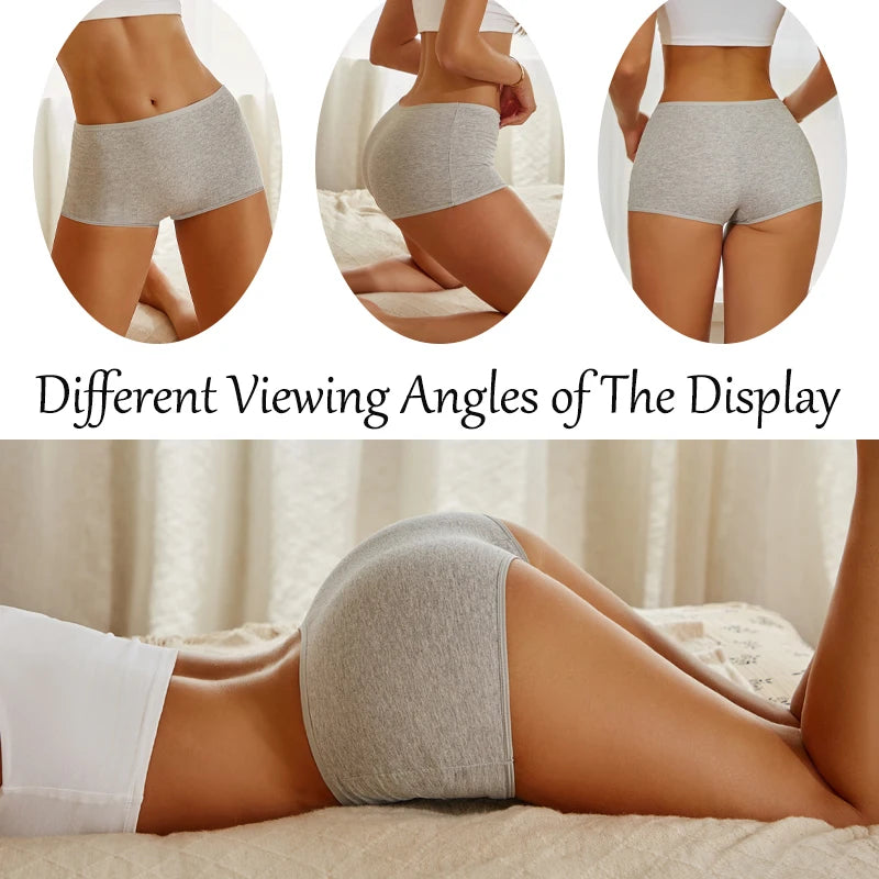 5Pcs/Set Seamless Cotton Boyshorts Panties For Women Solid Color High Waist Elastic Underwear Soft Cozy Breathable Boxer Short