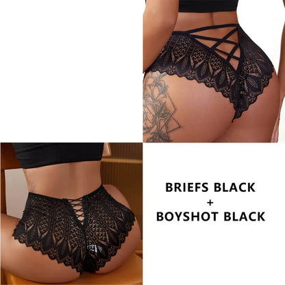 CINOON 2PCS/Set New Panties Women Lace Underwear Sexy Low-Waist Briefs Hollow Out G String Underpant Embroidery Female Lingerie