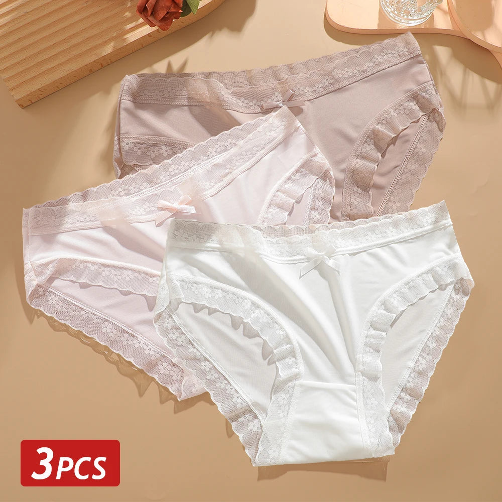 3PCS/Set Seamless Panties Ice Silk Lace Perspective Briefs Ultra Thin Breathable Underwear Cool Summer Female Sexy Lingerie