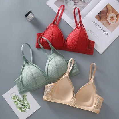 Sexy Lace women underwear Breathable Cotton Breast Pad Bra Without Steel Ring Hollowed Out Brassiere Anti Glare Sports Bralette