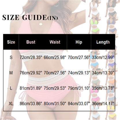 Women High Waisted Bikini Sets Tummy Control Swimsuits Color Block Two Piece Drawstring Bathing Suit Adjustable Shoulder Straps