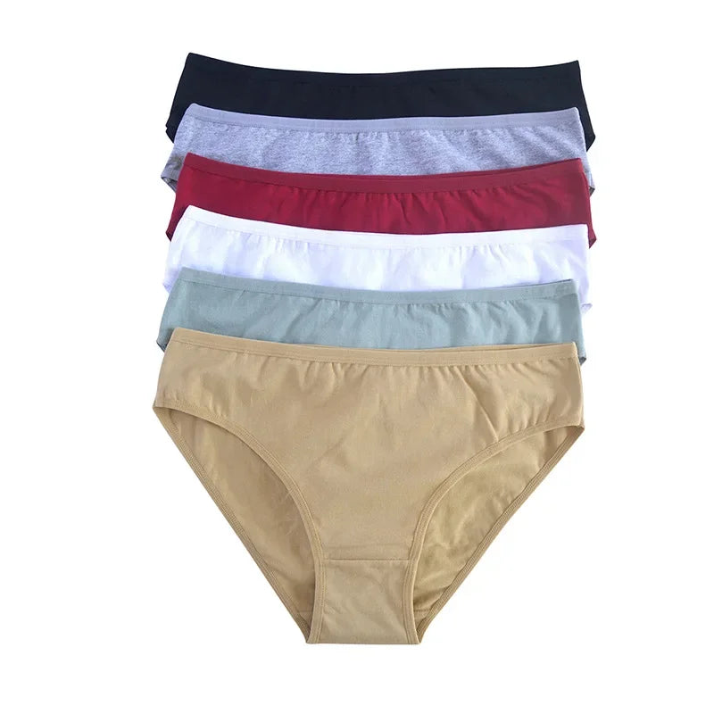 6pcs Women Panties Girl Sexy Underwear Solid Color Middle-Waisted Briefs Female Ventilation Soft Cotton Women's Underpants