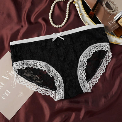 3 Pcs Sexy Lace Panties Seamless Low Waist Ultra-thin Transparent Bow Ladies Briefs Japanese Sweet Girl Panties L-XL