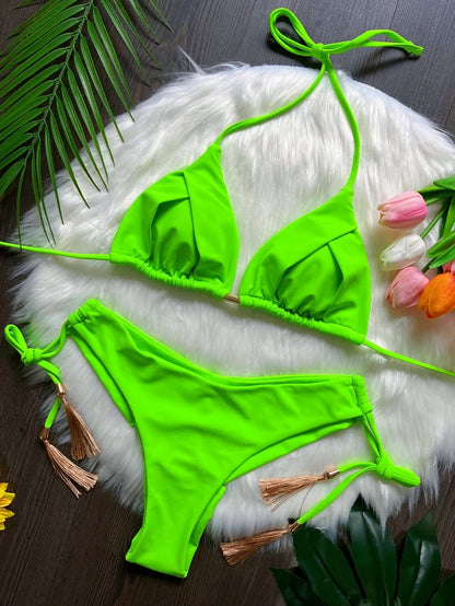 RUOTONSEPT Sexy Solid Color Bandage Bikinis Set Women's Swimsuit Two-piece Triangle Swimwear Bathing Suit Brazilian Biquinis