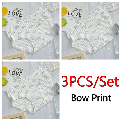 3PCS/Set Cotton Panties Women Underwear Panty Fashion Thread Bow Briefs Lovely Girl Seamless Underpants Female Lingerie Selling