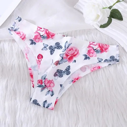 Ice Silk Seamless Flowers Panty Printed Women Panties Low-waist Sexy Lingerie Underwear Female Comfortable Cozy Sexy Lingerie