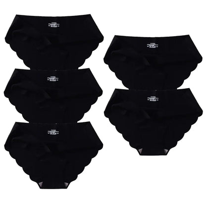 Seamless Silk Briefs Sexy Panties For Women Mid Waist Comfortable Girl Silk Panty Female Underpants Woman Lingerie  5 PCS/Set