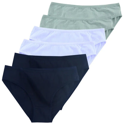 6pcs Women Panties Girl Sexy Underwear Solid Color Middle-Waisted Briefs Female Ventilation Soft Cotton Women's Underpants