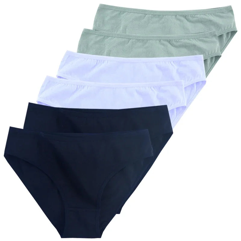 6pcs Women Panties Girl Sexy Underwear Solid Color Middle-Waisted Briefs Female Ventilation Soft Cotton Women's Underpants
