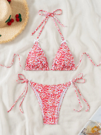 2025 New Women's Bikini Set  Adjustable Tie Side Bandage Swimwear High-End Sexy Two-Piece Bathing Suit Summer Beach Push Up