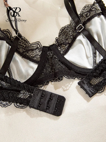 SINGREINY Leopard Print Sexy Lingerie Sets Women Lace Patctwork Sheer Bra Brief Sets Transparent Chic Vintage Underwear Suits