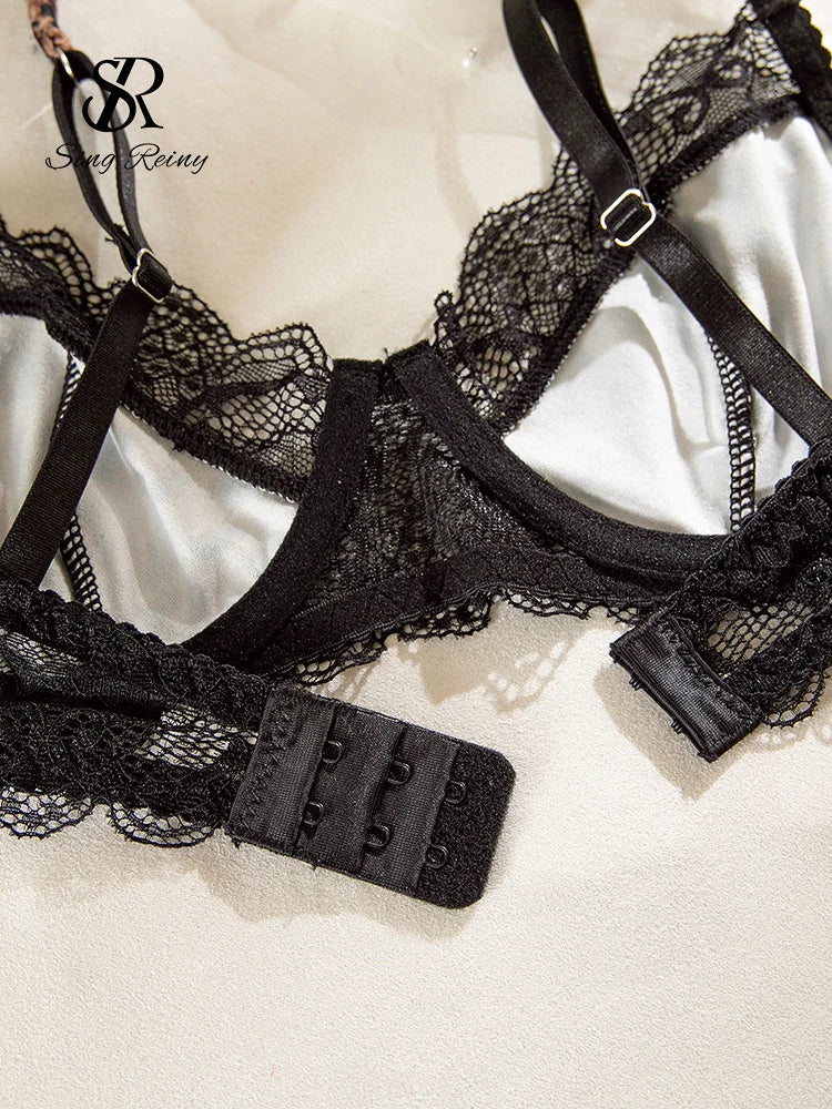 SINGREINY Leopard Print Sexy Lingerie Sets Women Lace Patctwork Sheer Bra Brief Sets Transparent Chic Vintage Underwear Suits