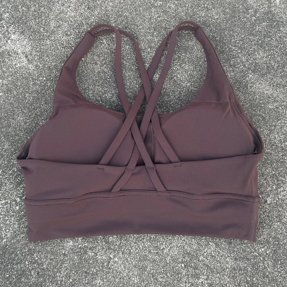 Solid Color Women Cross Back  Bra Fitness Underwear Soft Fitness Sport Bra Top Gym Yoga Athletic Workout With Chest Pad