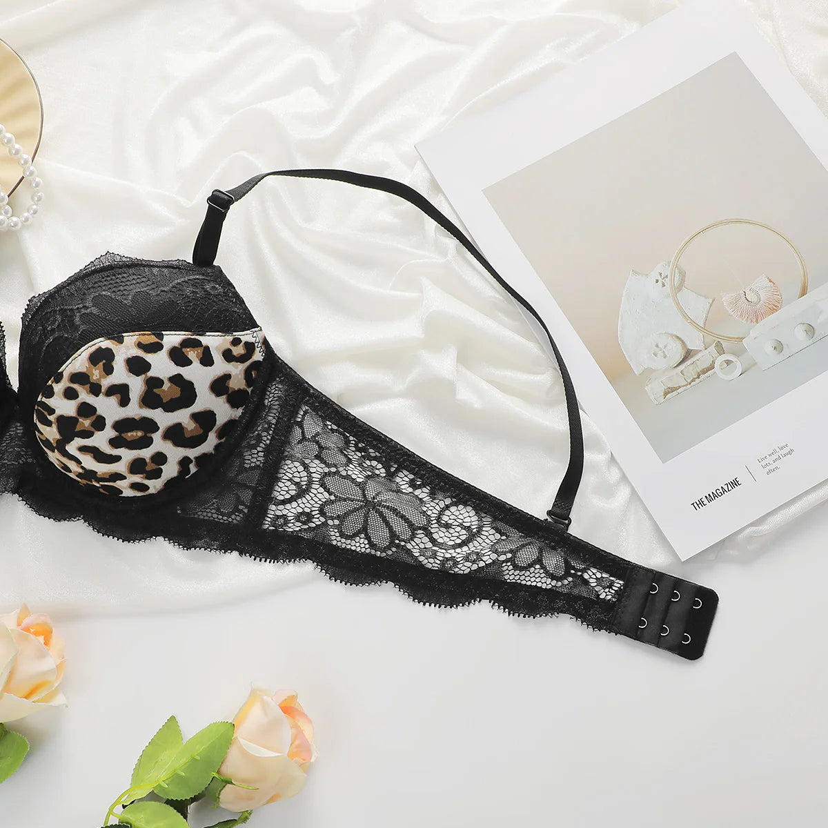 Viomisha Leopard Print Bra and Panty Set Push Up Bra Sexy Lace Underwear for Women Adjustable Straps and Soft Fabric
