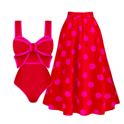 2025 New Bow Tie One Piece Swimsuit For Women Swimwear with Skirt Bathing Suit Monokini Beach Bodysuit Beach Wear