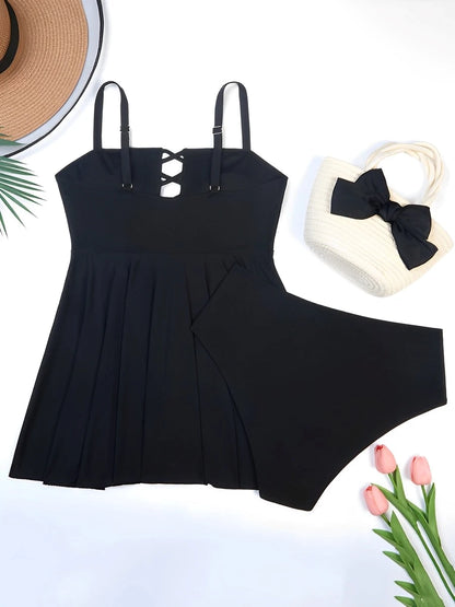 2026 Large Size Hollow Out Tankini 2 Pieces Swimsuit Women High Waist Swimwear Female Bathing Swimming Swim Suit Beach Bathers