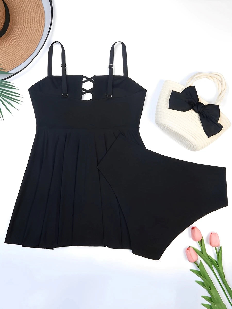 2026 Large Size Hollow Out Tankini 2 Pieces Swimsuit Women High Waist Swimwear Female Bathing Swimming Swim Suit Beach Bathers