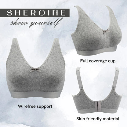 Sheroine Cotton Bra for Big Breast Women, Wirefree Comfort Full Coverage Soft Seamless Underwear Unlined Non-Padded Bras
