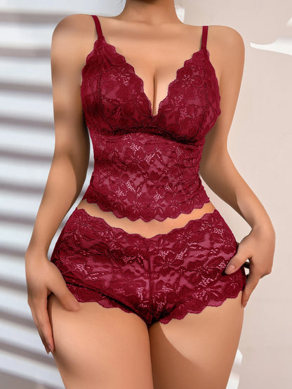 Sexy Sheer Floral Lace Bra Set for Women Wireless Unpadded Bralette and Panty Set Romantic Comfortable Underwear S-XL