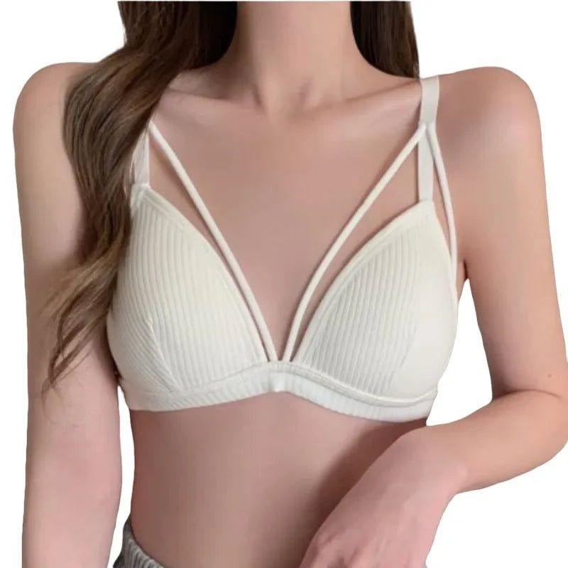 Cotton Bra For Women Push-Up Bralette Sexy Lingerie Deep V Backless Small Breast Fixed Pad Bra Comfort Underwear