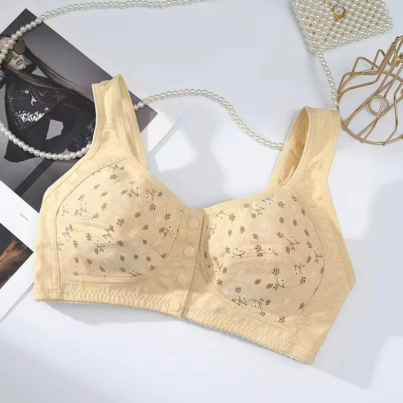 Front Closure Cotton Bra for Women Breathable Soft Brassiere Wire Free Thin Cup Bralette Sleeping Lingerie